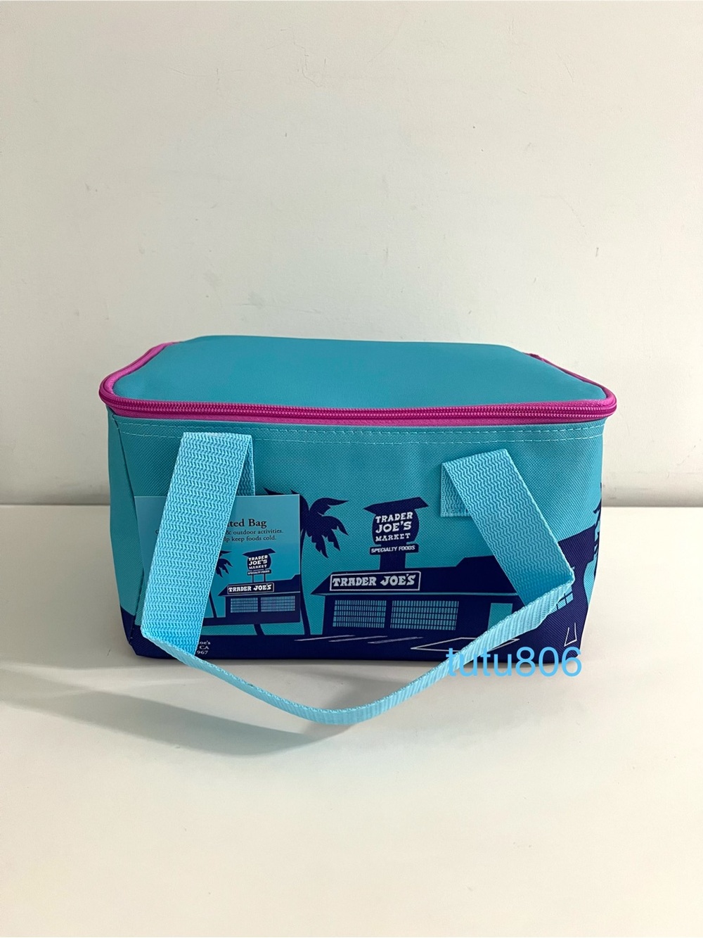 Trader Joe’s Mini Insulated Tote Blue with Pink Zipper